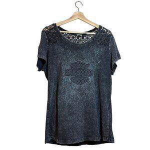 Harley Davidson Charcoal Grey Crochet Accents Womens Shirt Size XL